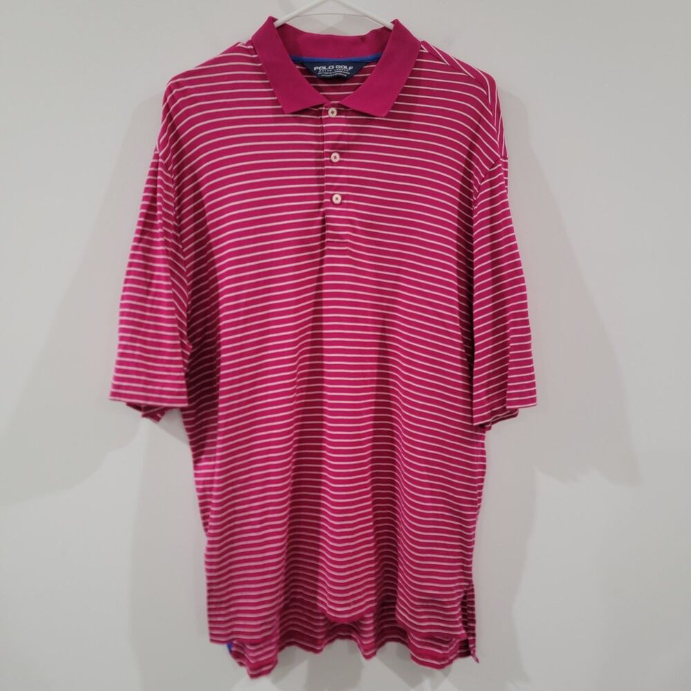 Vintage‎ Polo Golf Ralph Lauren Shirt Size Large Striped Pink White Preppy Pima